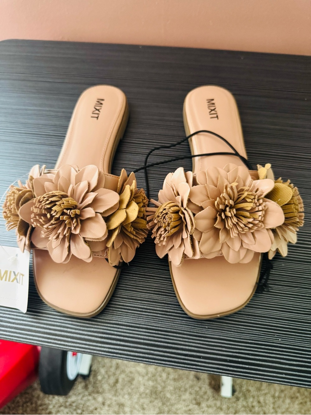 MIXIT Beige Floral Slide Sandals for Women